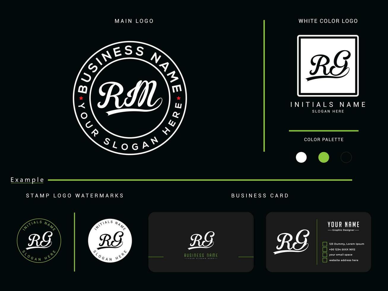 Initial Vector Rm Logo Letter, Monogram RM Circle Logo With Business Card