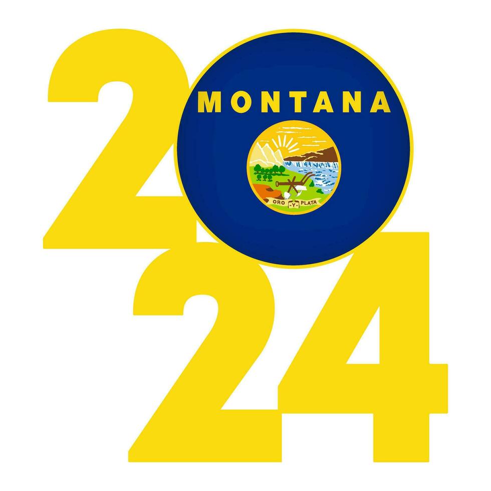 2024 banner with Montana state flag inside. Vector illustration.