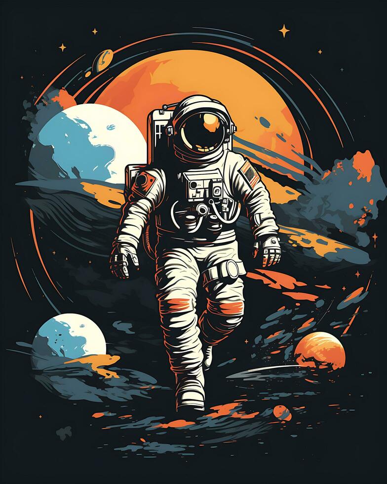 A planet man with a retro astronaut Design scene photo