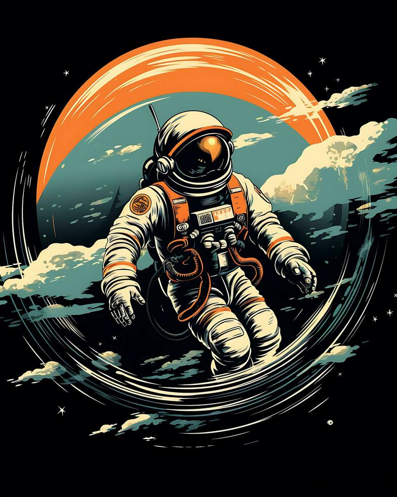 A planet man with a retro astronaut Design scene photo