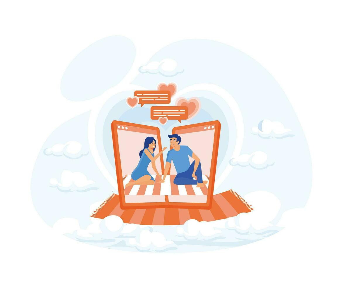 Mobile application for distance communication and introduction with romantic or sexual partners. flat vector modern illustration