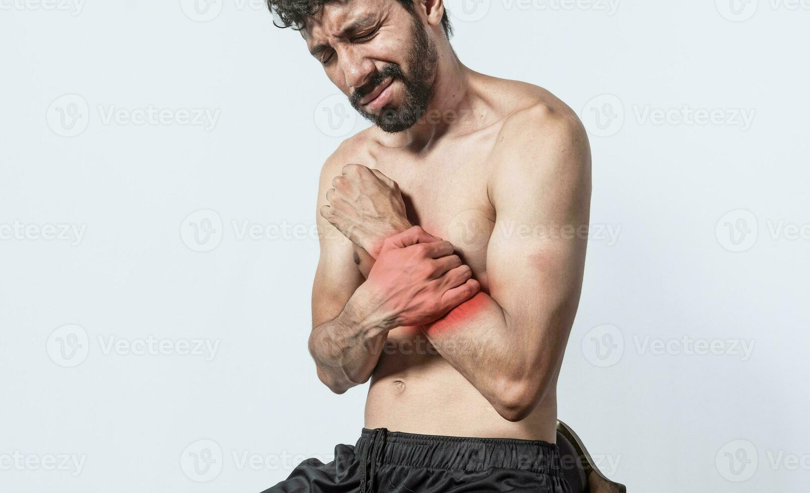 Person with wrist pain isolated, concept of man with pain in the hands, man with arthritis rubbing, person with pain in the wrist, Concept of arthritis in the wrist photo