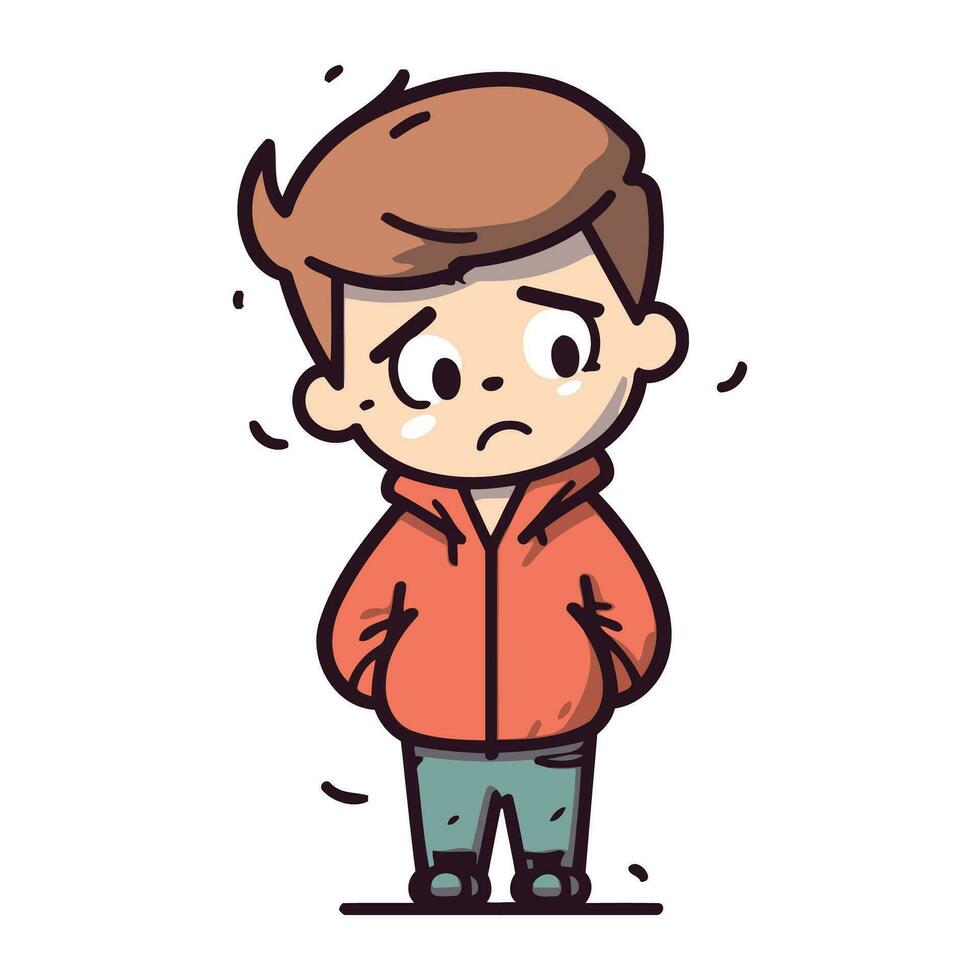 Upset boy cartoon character. Vector illustration of sad boy.