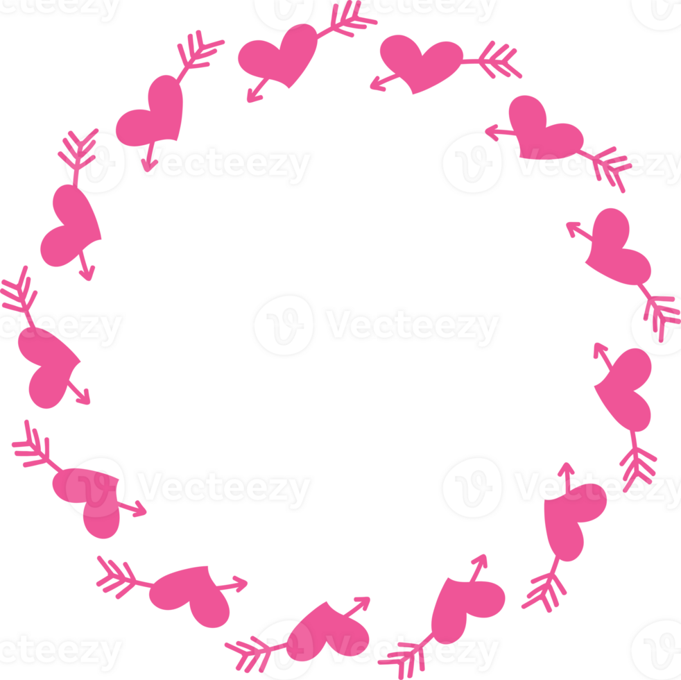 Round frames for decoration. Line heart illustration. Transparent background png