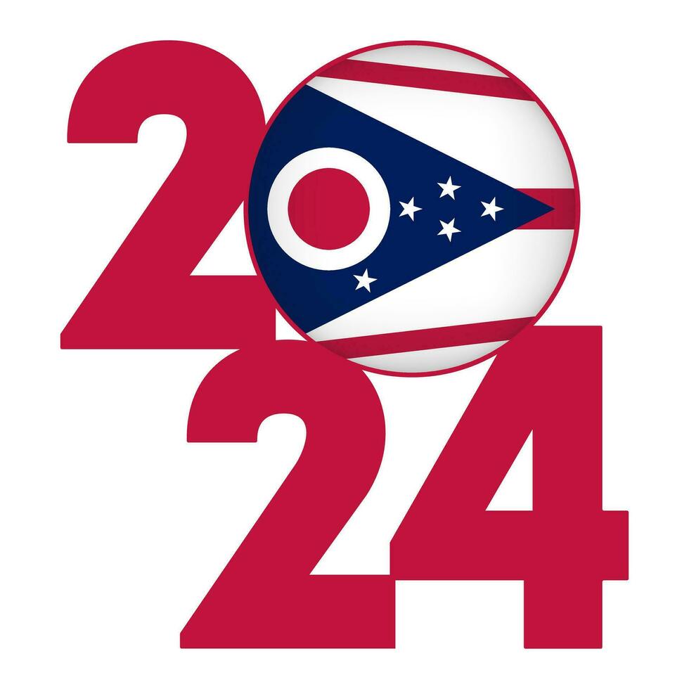 2024 banner with Ohio state flag inside. Vector illustration.