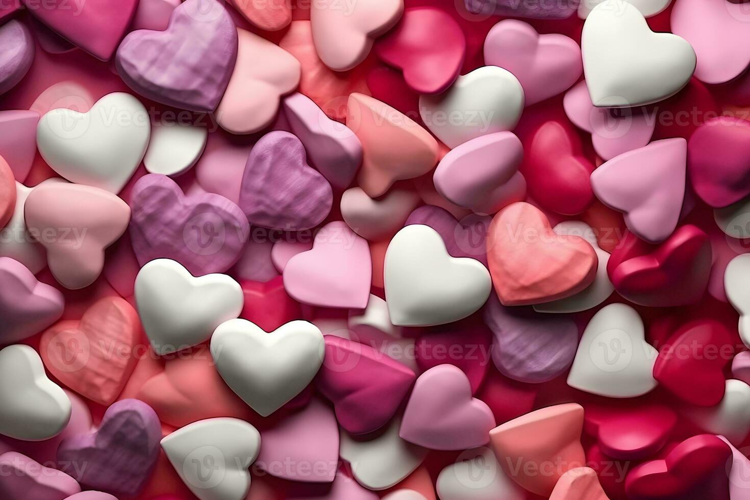 Many small red and pink hearts background. Neural network AI generated photo
