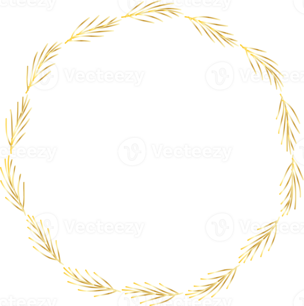 Decorative round Leaves gold frames hand drawn, Vintage laurel wreath, Transparent background png