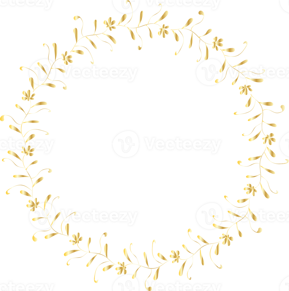 Decorative round Leaves gold frames hand drawn, Vintage laurel wreath, Transparent background png