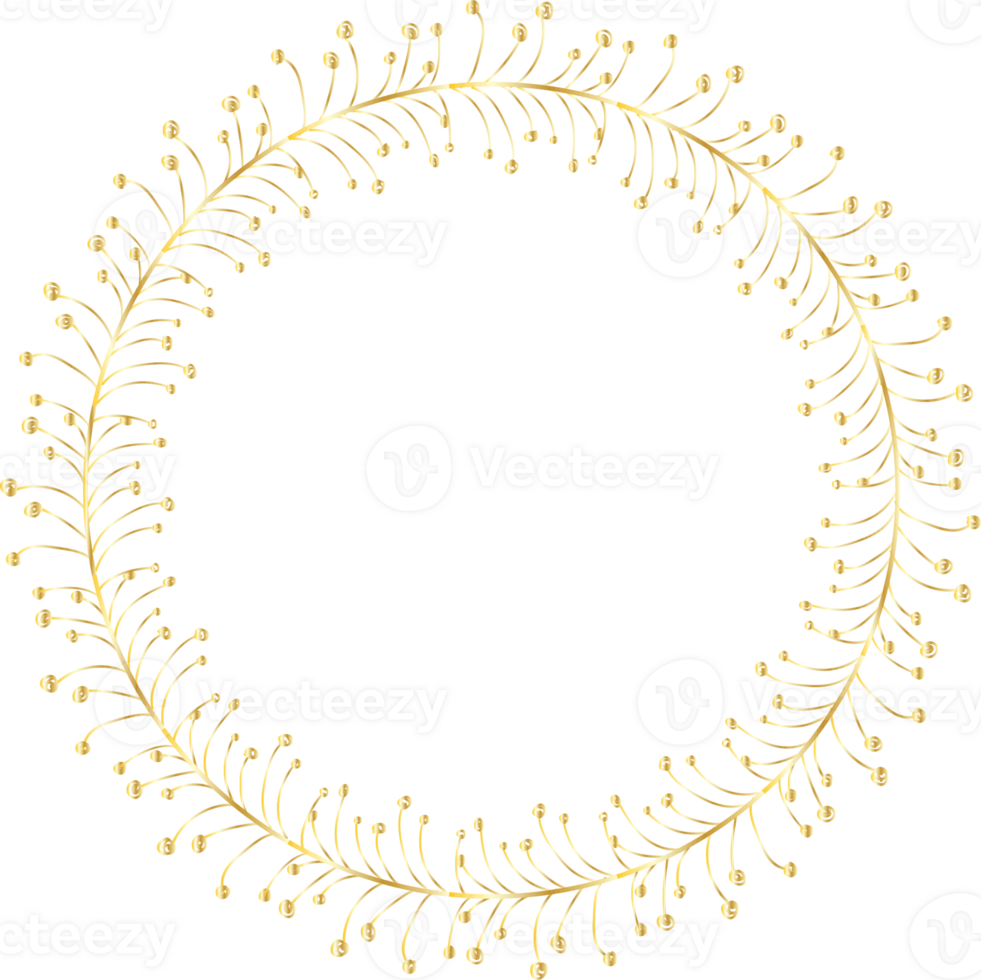 Decorative round Leaves gold frames hand drawn, Vintage laurel wreath, Transparent background png