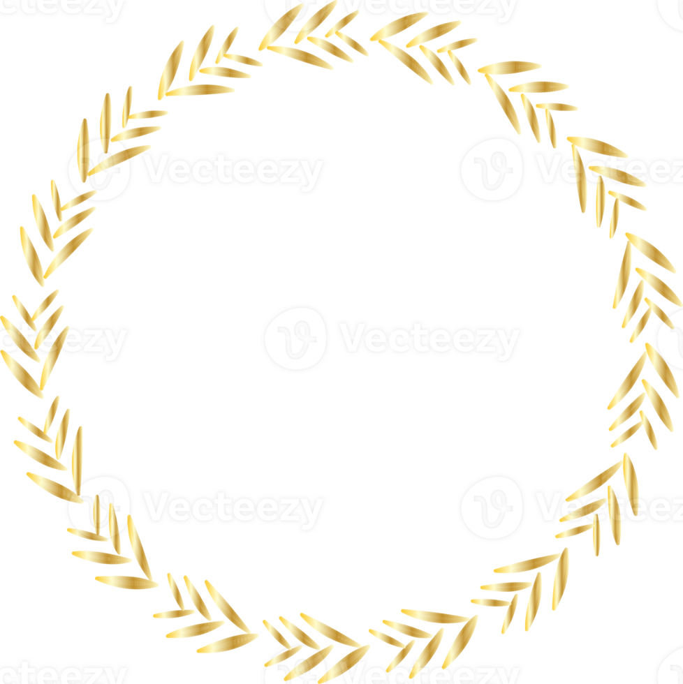 Decorative round Leaves gold frames hand drawn, Vintage laurel wreath, Transparent background png