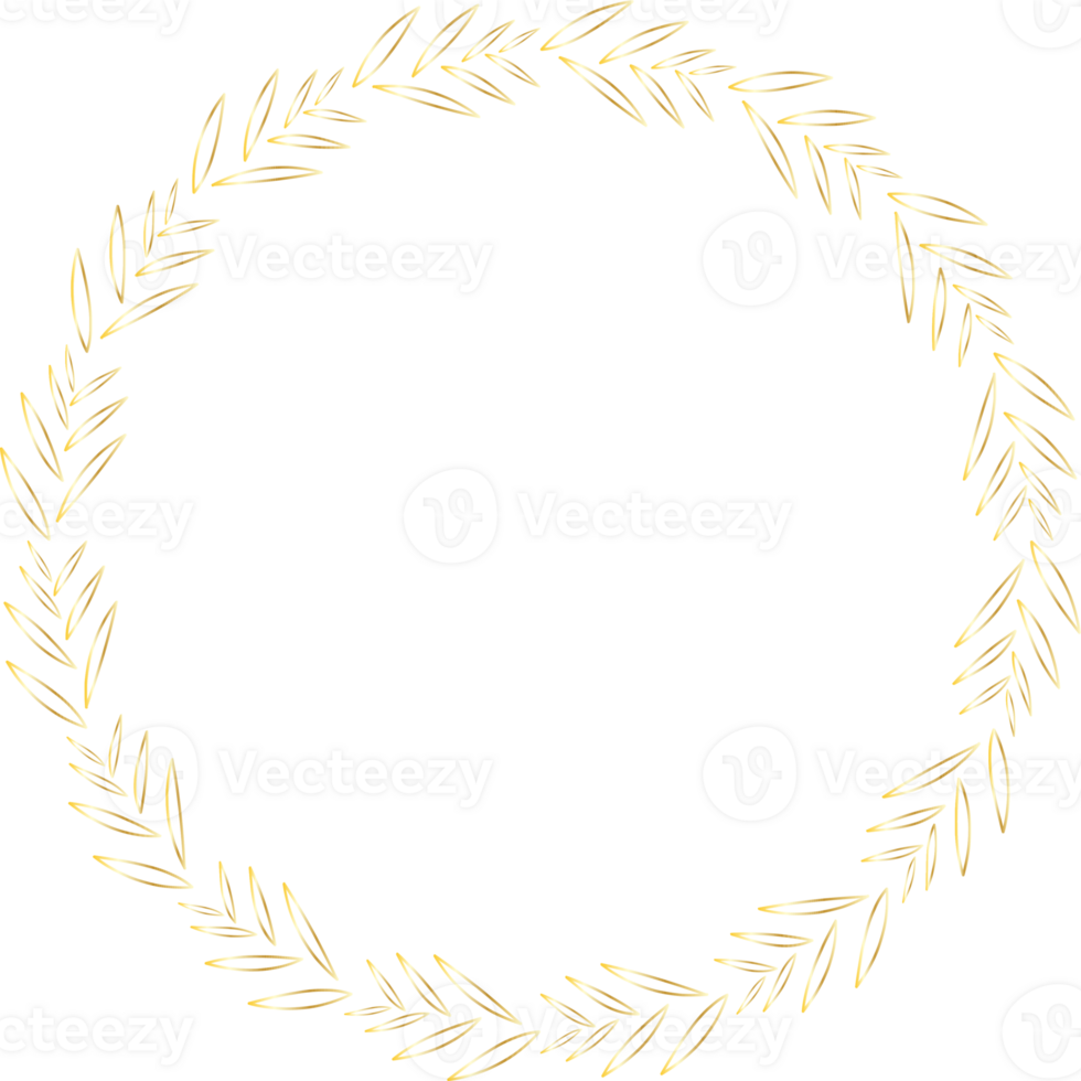 Decorative round Leaves gold frames hand drawn, Vintage laurel wreath, Transparent background png