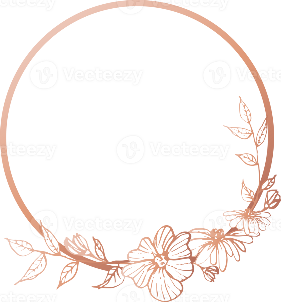 Pink gold geometric frame floral illustration, Transparent background png