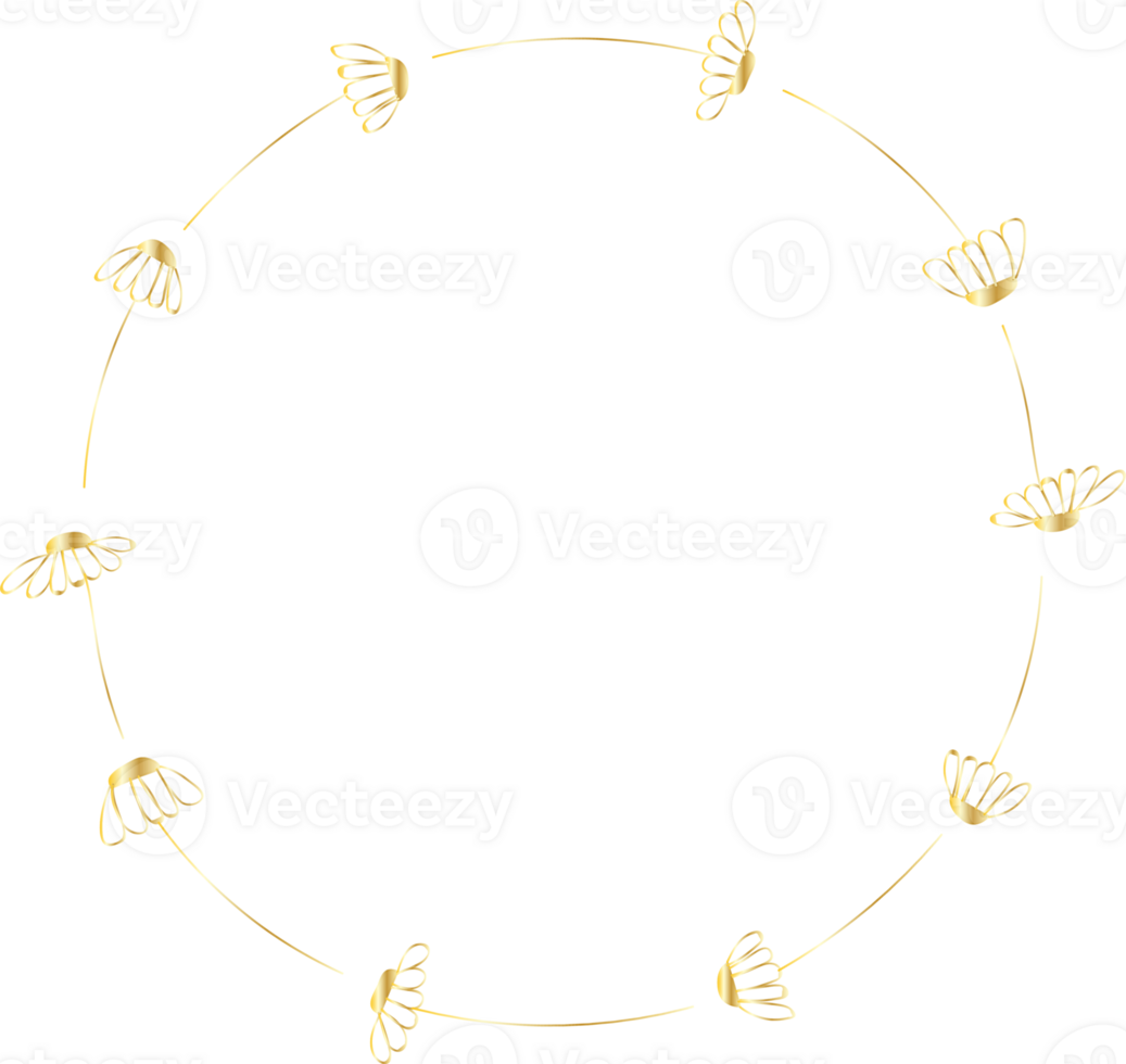 dekorativ runda guld blommig ramar hand ritade, årgång laurel krans, transparent bakgrund png