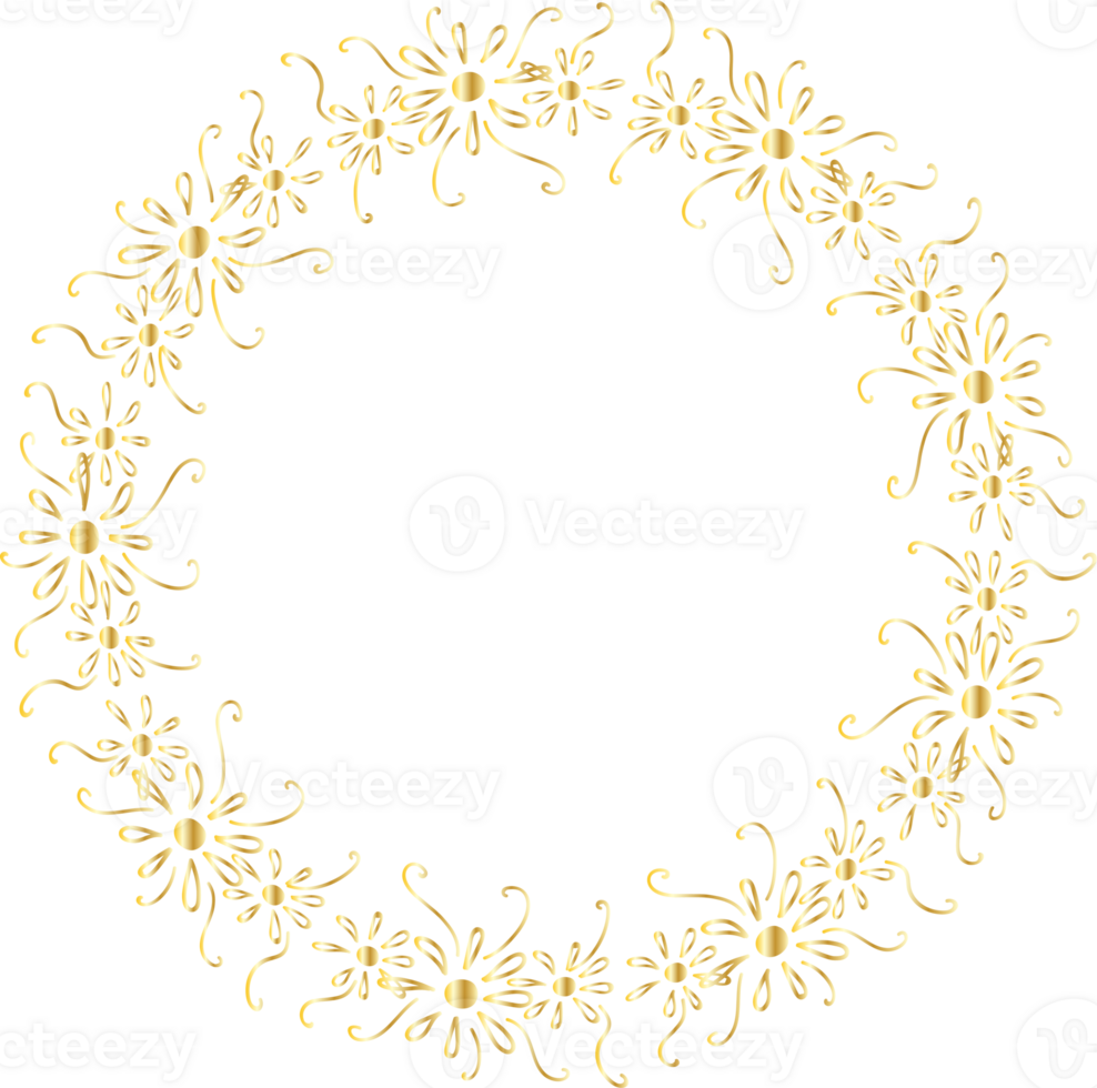 decoratief ronde goud bloemen kaders hand- getrokken, wijnoogst laurier lauwerkrans, transparant achtergrond png