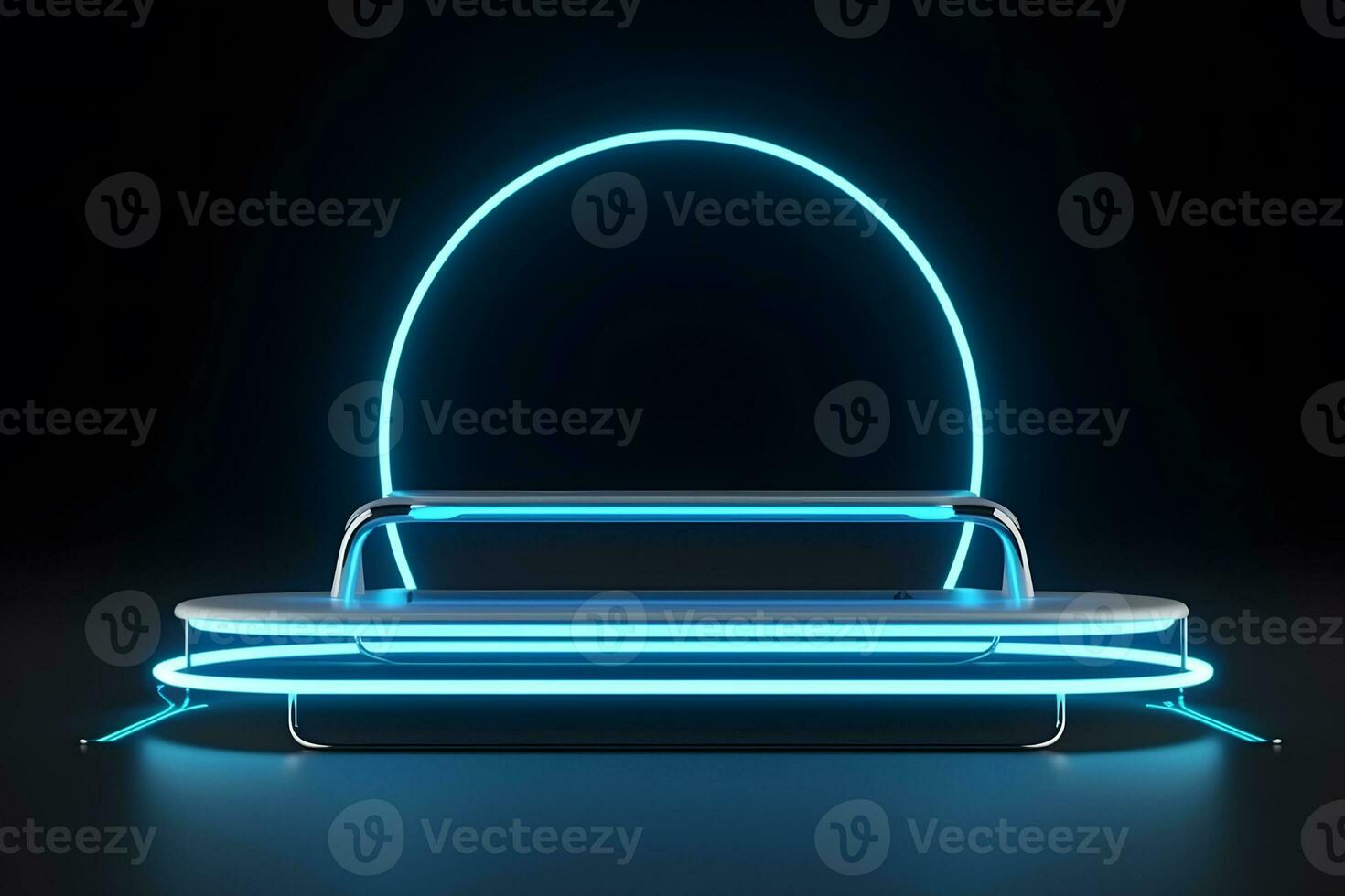 Modern product showcase sci-fi podium with glowing light neon background. Neural network AI generated photo