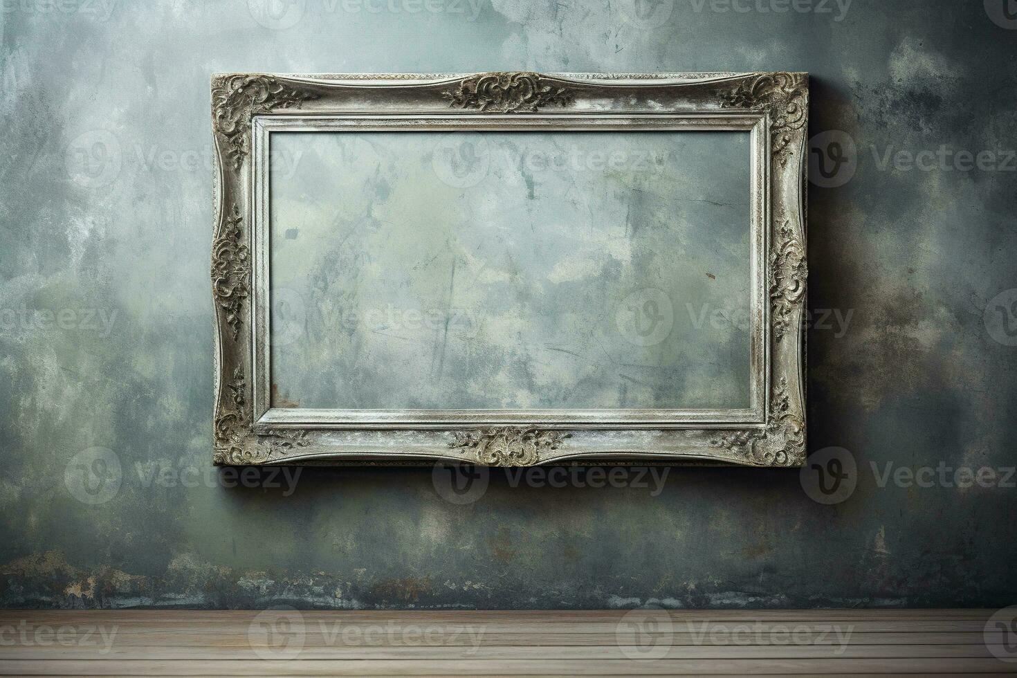 An old picture frame on an old shabby wall. Generated by artificial intelligence photo