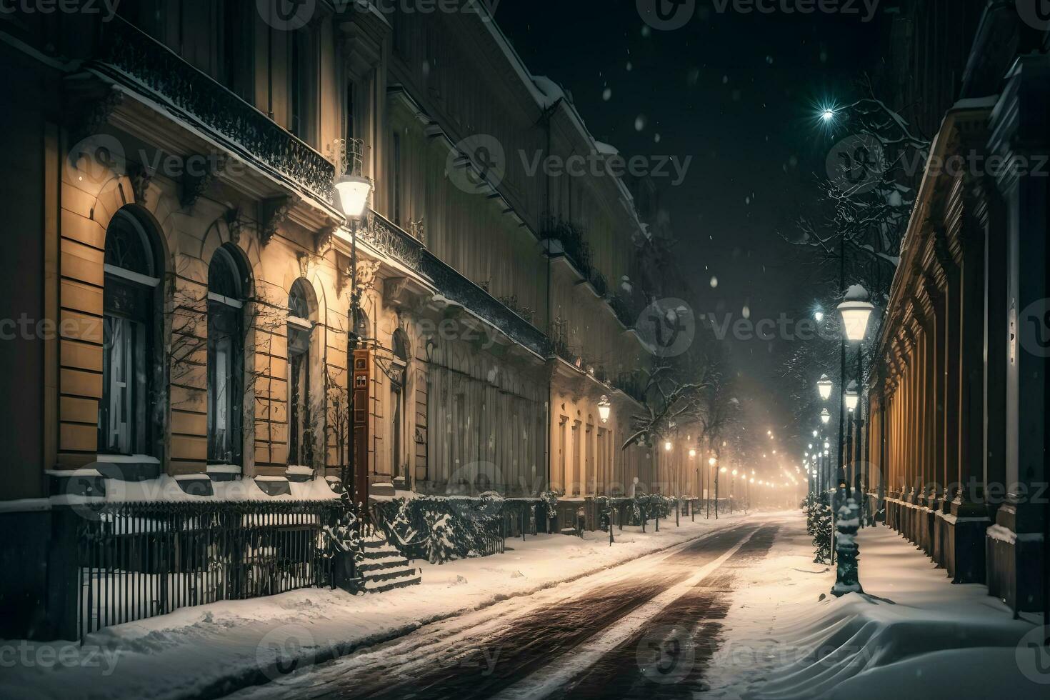 Winter city street landscape. Neural network AI generated photo