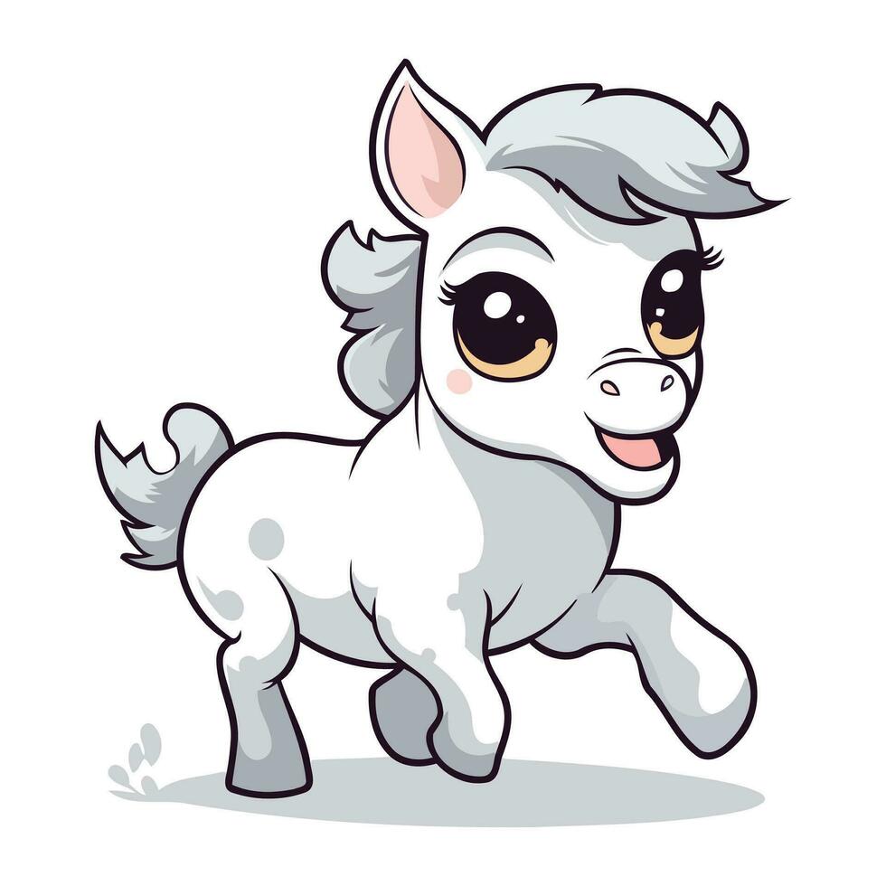 Cute cartoon pony running isolated on white background. Vector illustration.