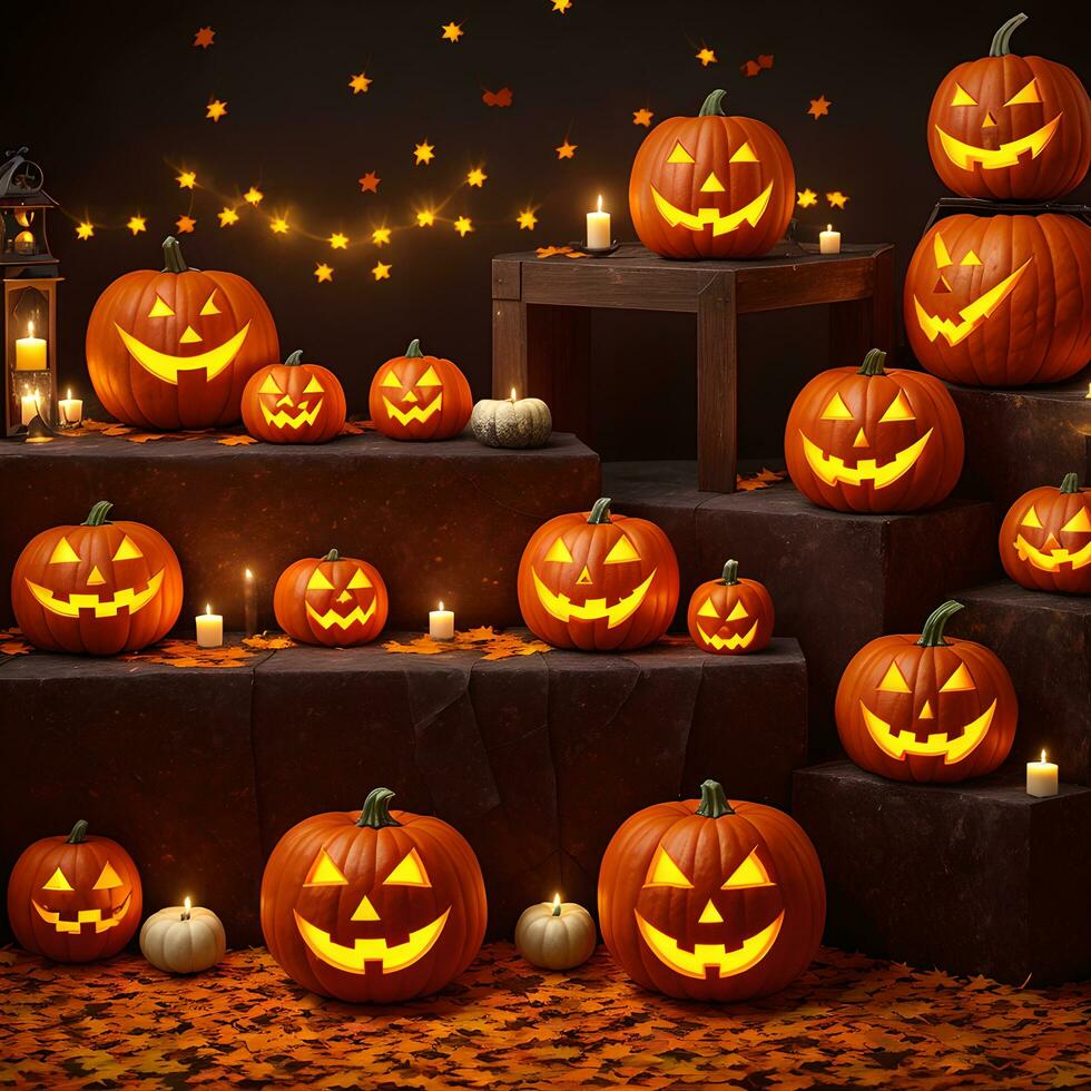 Halloween pumpkin candle poster scary design ai generative photo