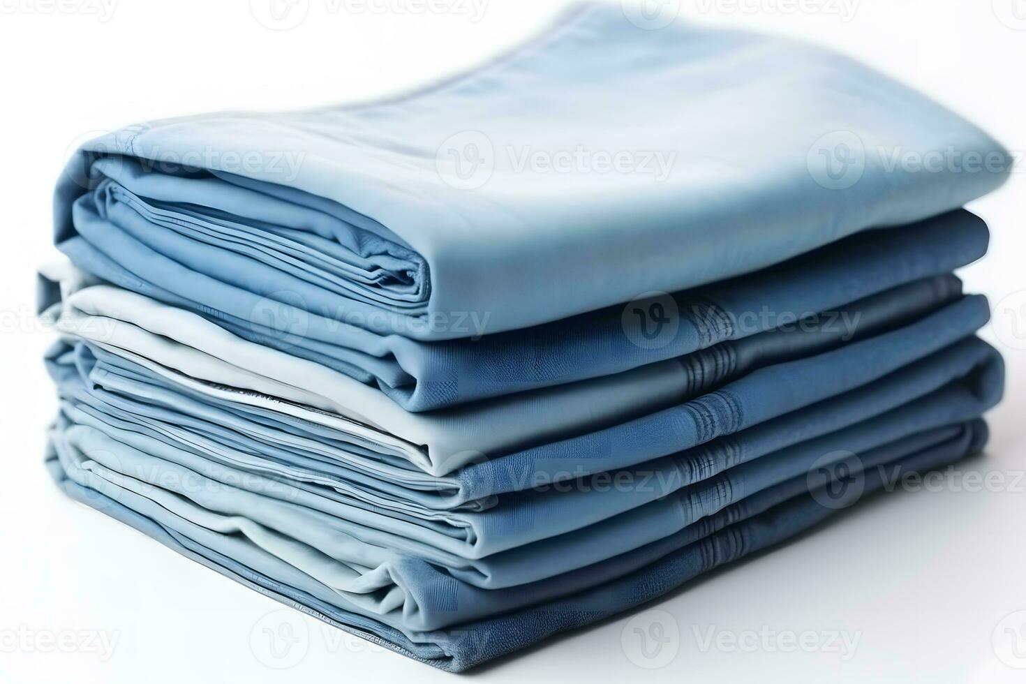 Jeans trousers stack on white background. Neural network AI generated photo