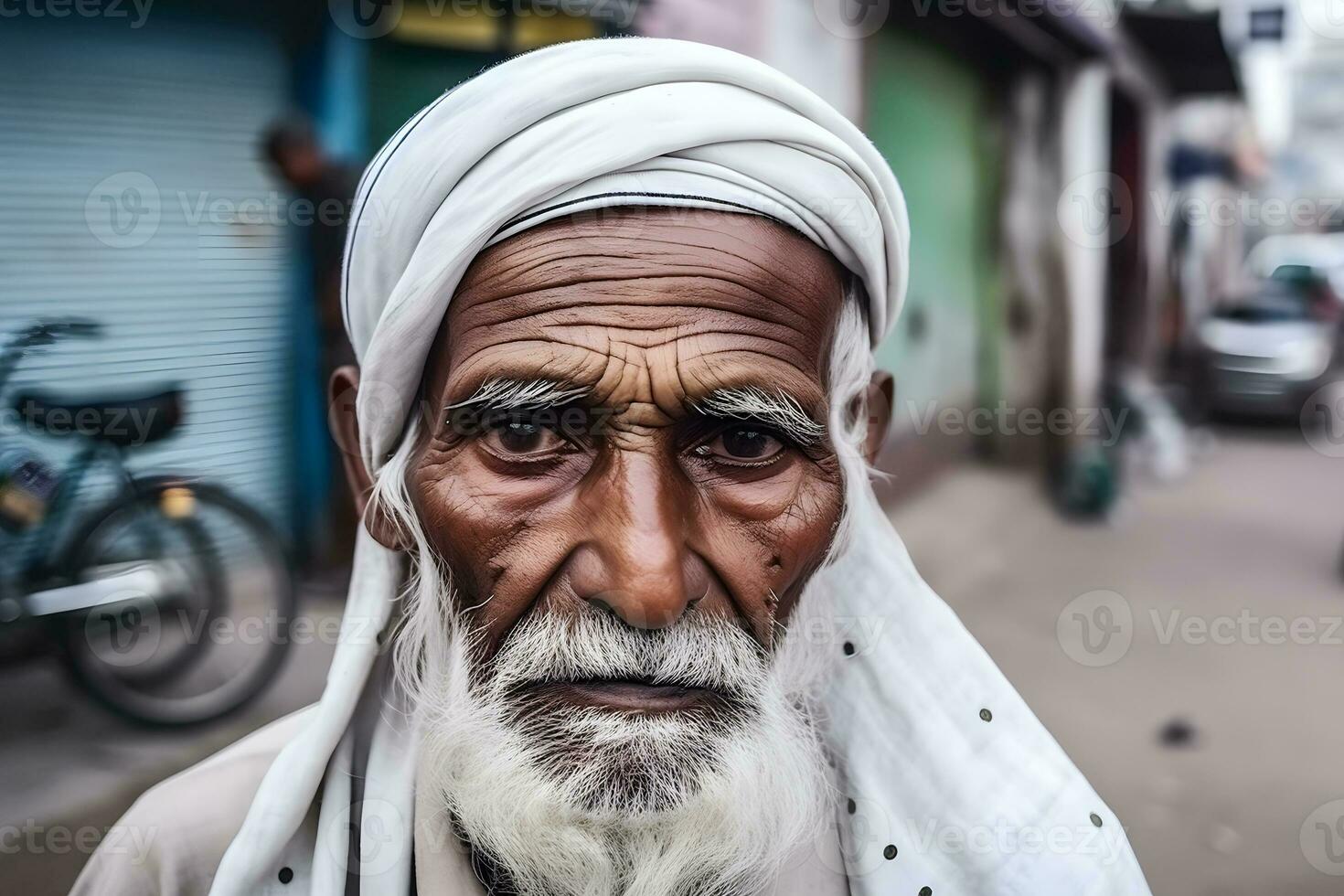 Portrait of an old Hindu man. Neural network AI generated photo