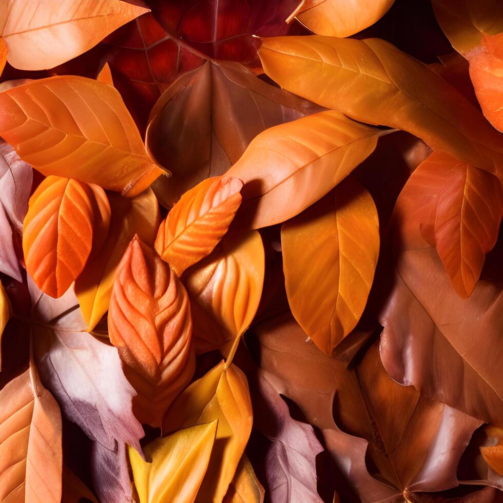Autumn orange, leaves fall abstract background, leaf random element outdoor ai generative photo