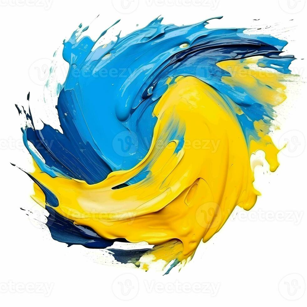 suave cepillo con golpes de petróleo pintar, amarillo y azul pintar. ai generativo foto