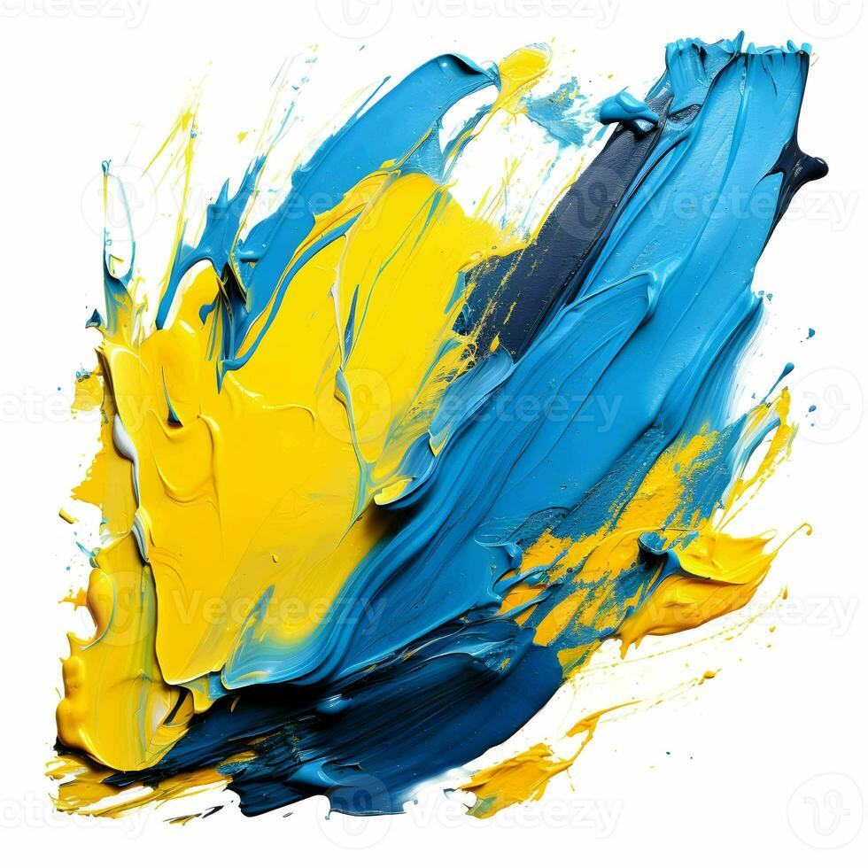 Smooth brush with strokes of oil paint, yellow and blue paint. AI Generative photo