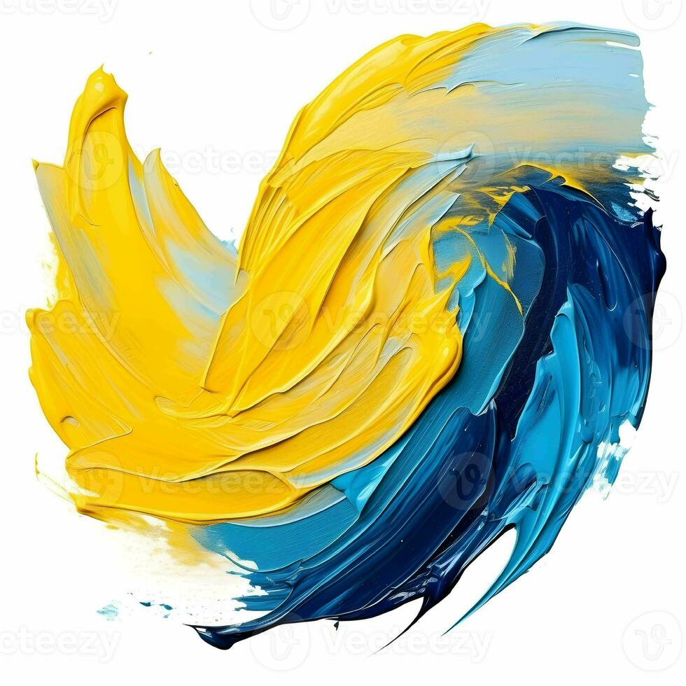 Smooth brush with strokes of oil paint, yellow and blue paint. AI Generative photo