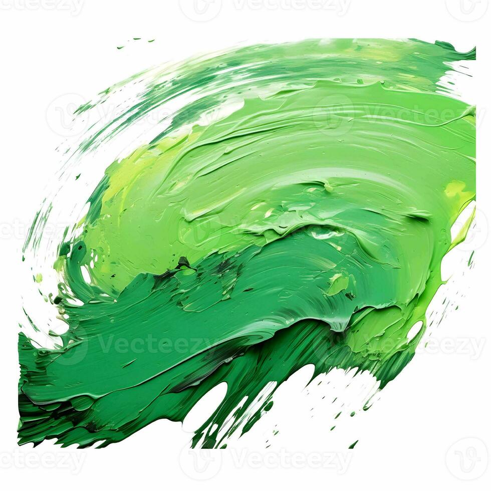 Smooth brush with strokes of oil paint, green paint. AI Generative photo