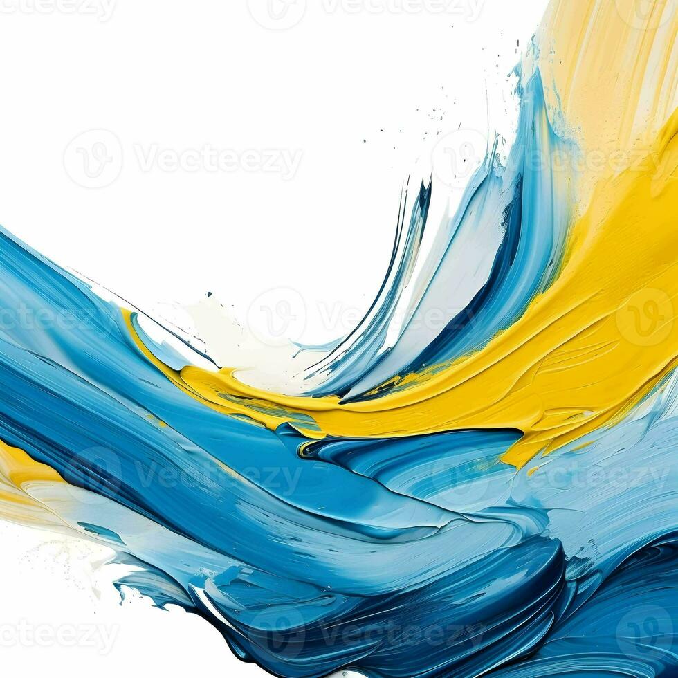 suave cepillo con golpes de petróleo pintar, amarillo y azul pintar. ai generativo foto