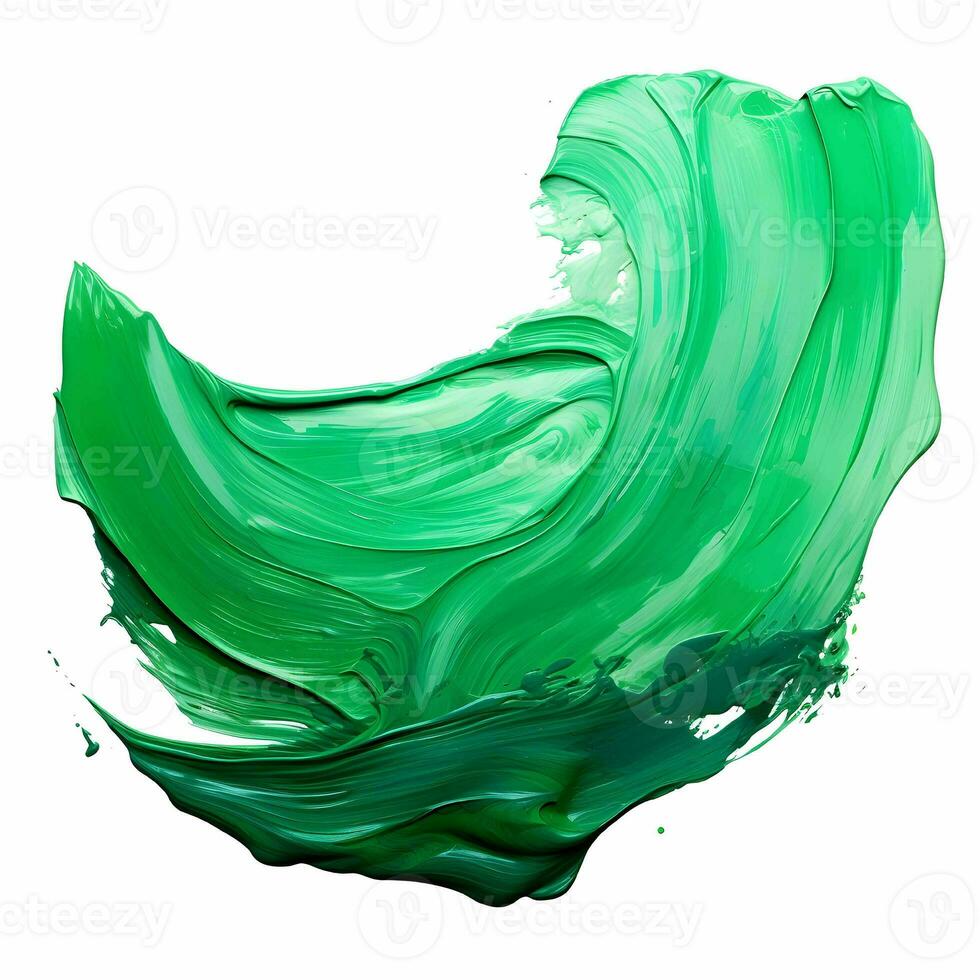 Smooth brush with strokes of oil paint, green paint. AI Generative photo