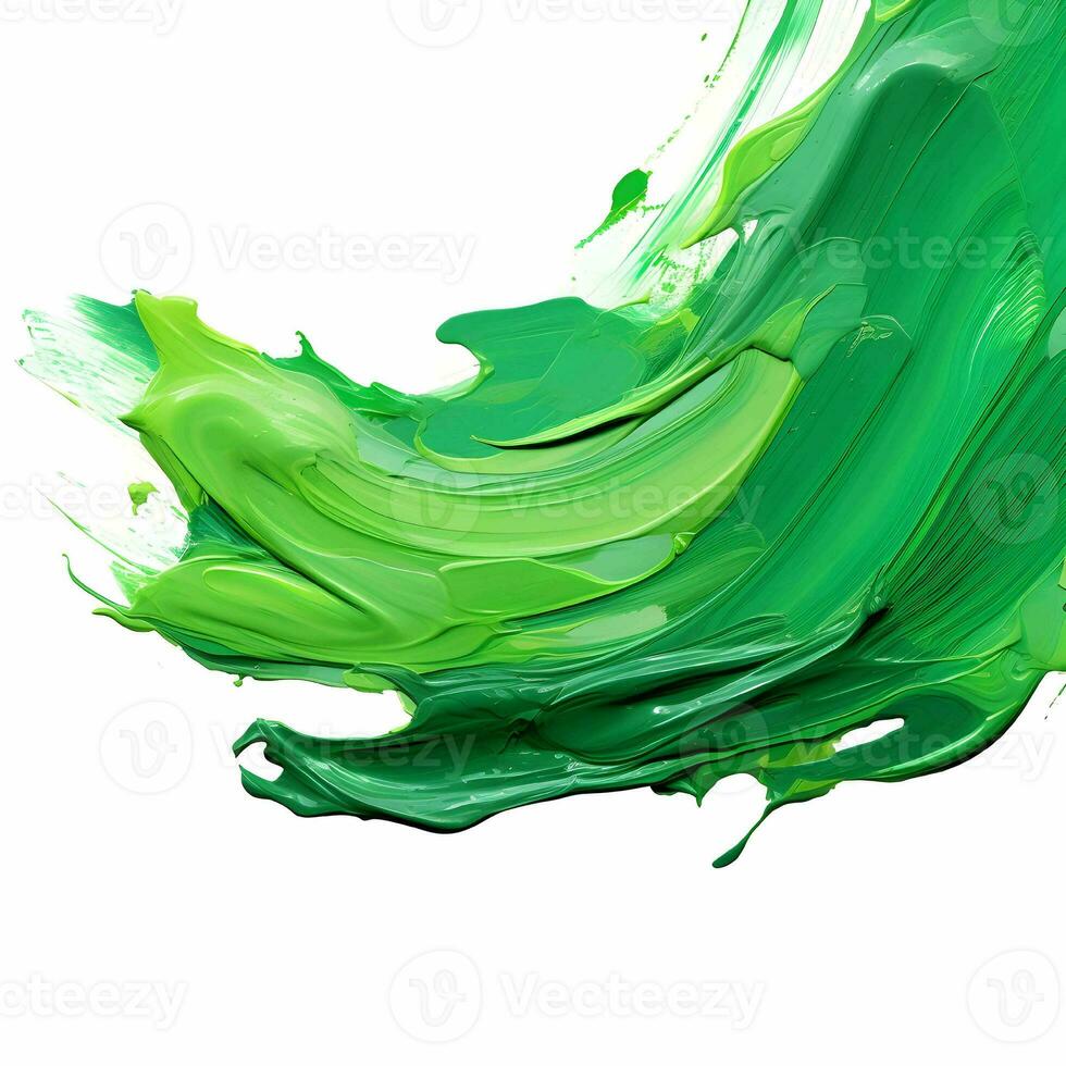 Smooth brush with strokes of oil paint, green paint. AI Generative photo