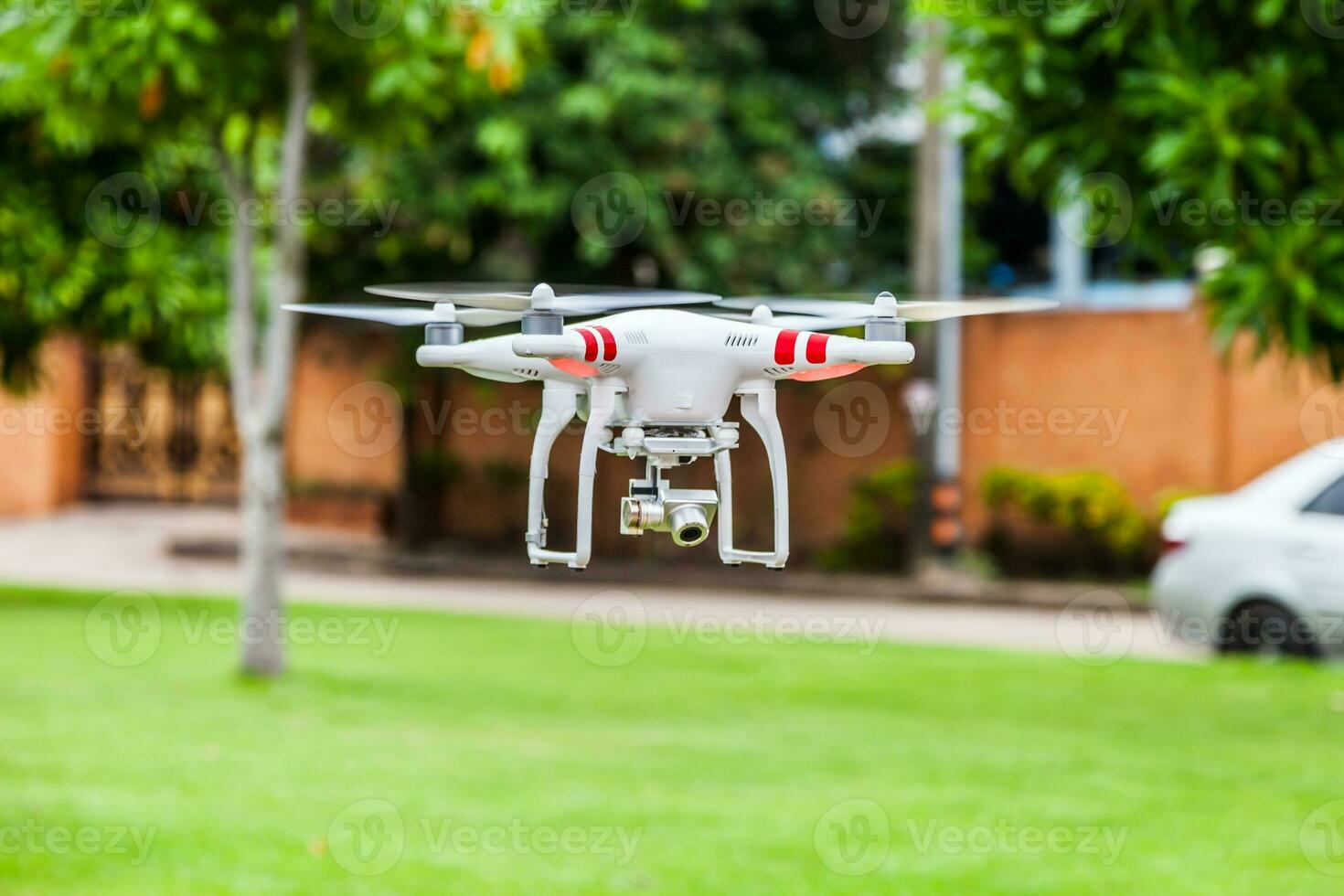 flying drone with camera prepair to fly photo