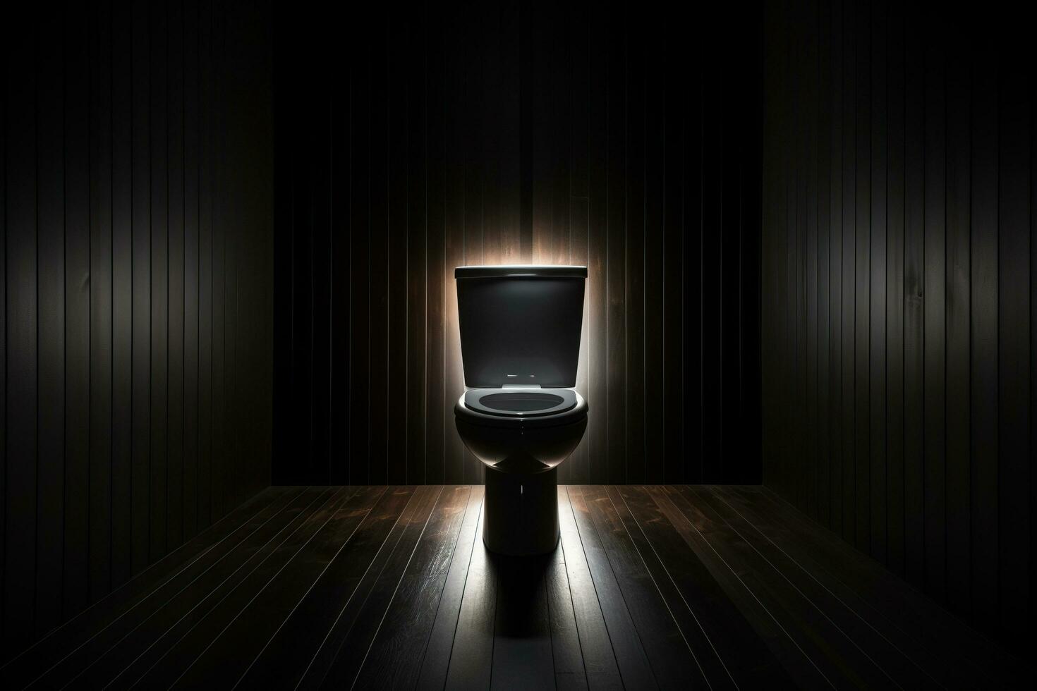 Ceramic toilet in a dark room with lighting.. Generated by artificial intelligence photo