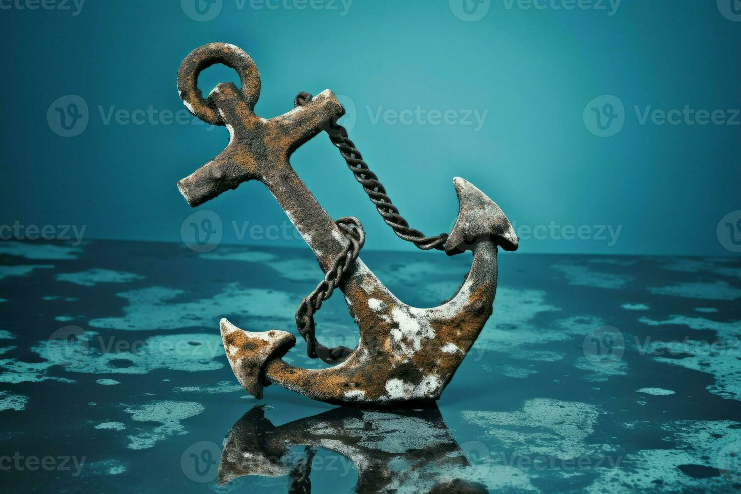 Worn boat anchor on marine breeze background. Generate ai photo