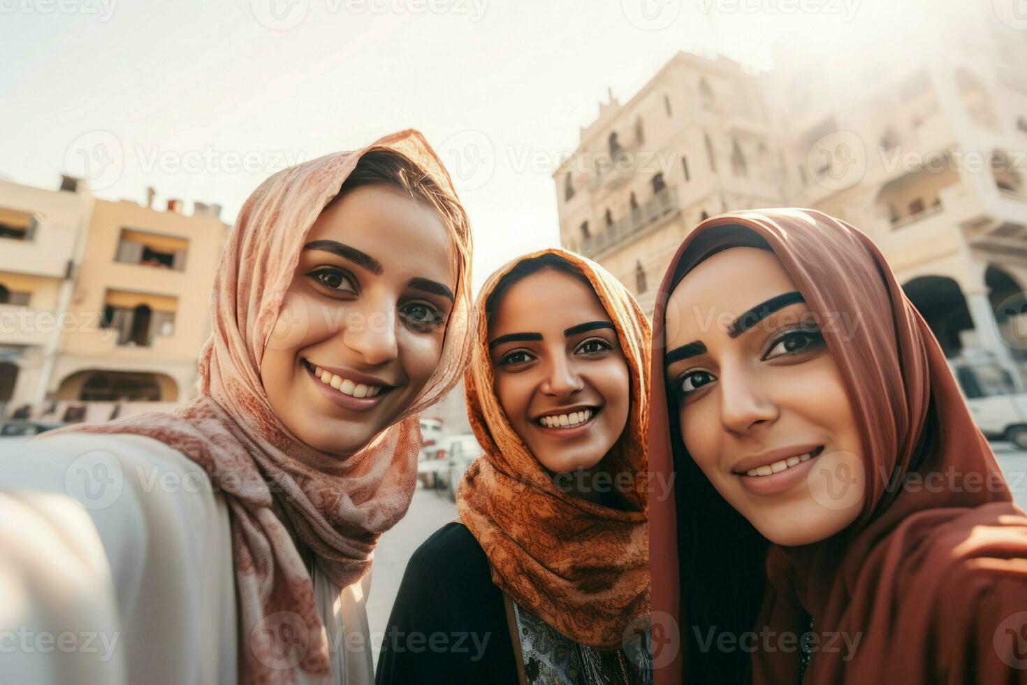 Selfie of muslim woman group. Generate Ai photo