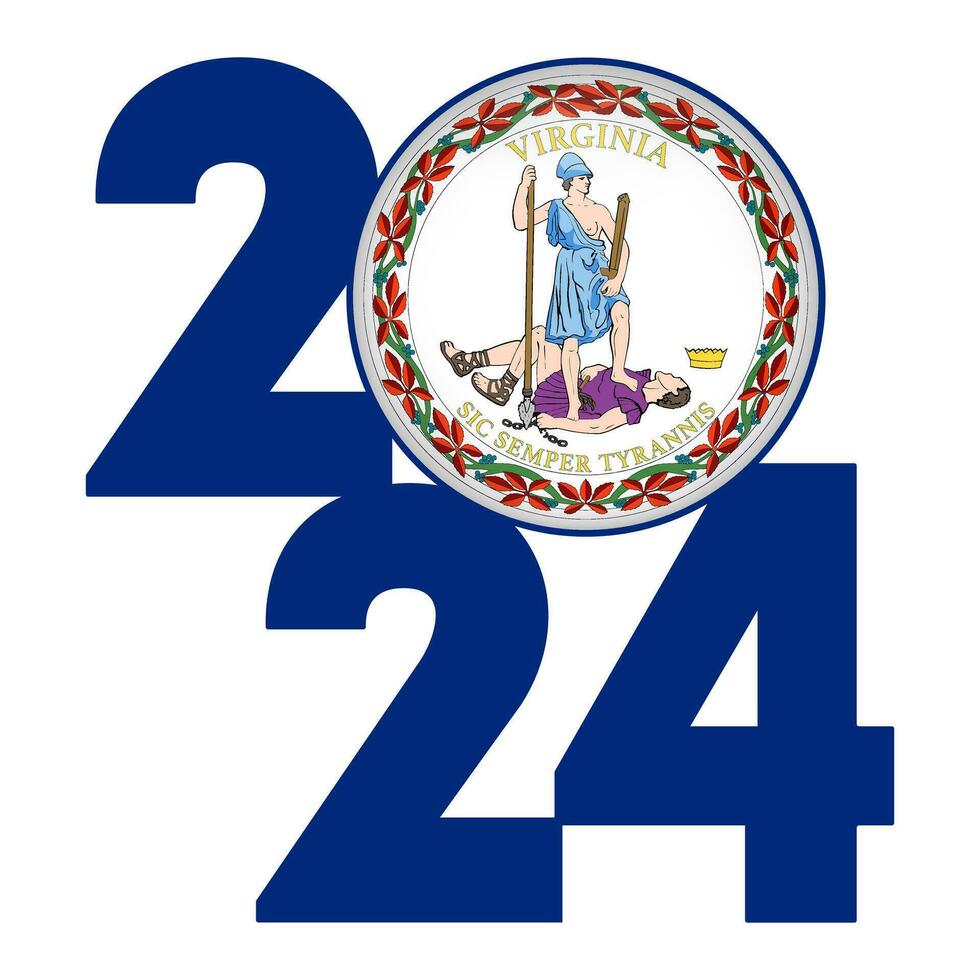 2024 banner with Virginia state flag inside. Vector illustration.