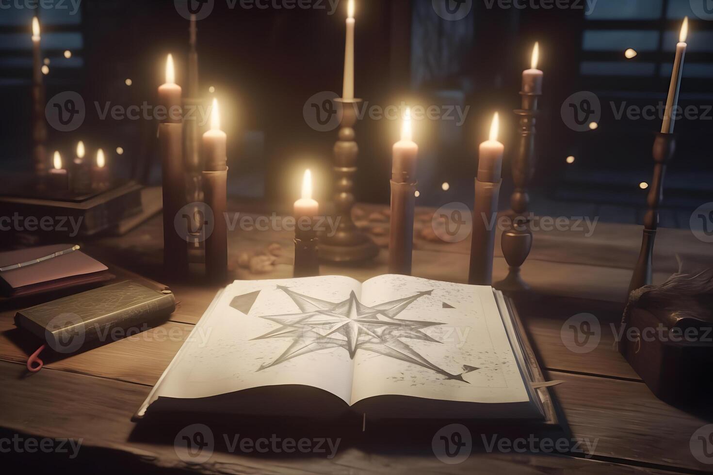 Witch book of magic. Neural network AI generated photo