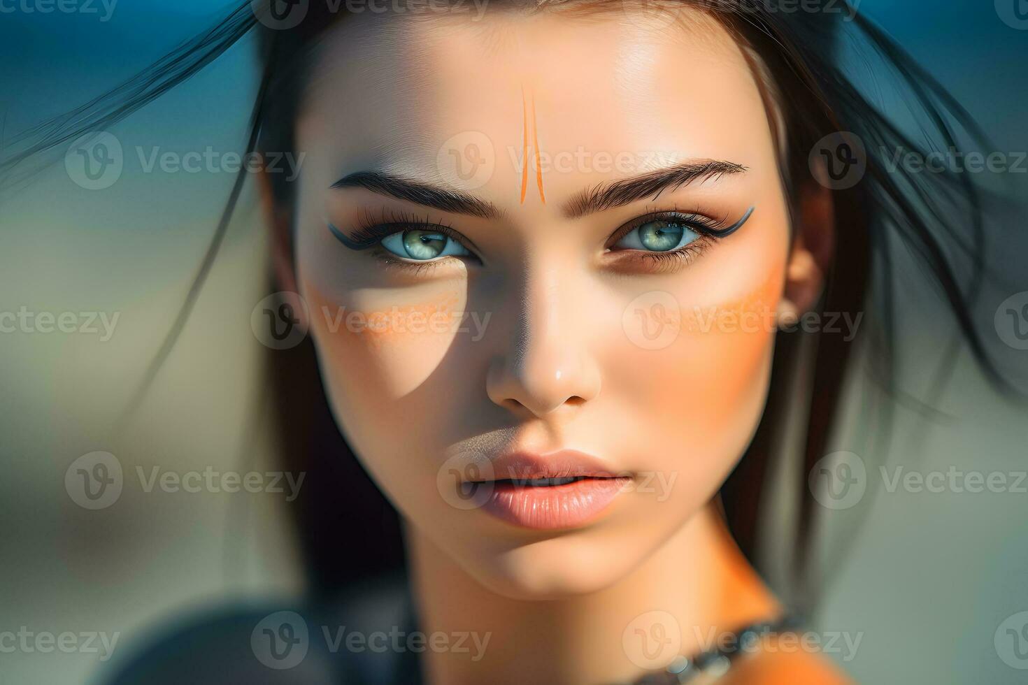 Portrait of a beautiful young tribal woman. Neural network AI generated photo