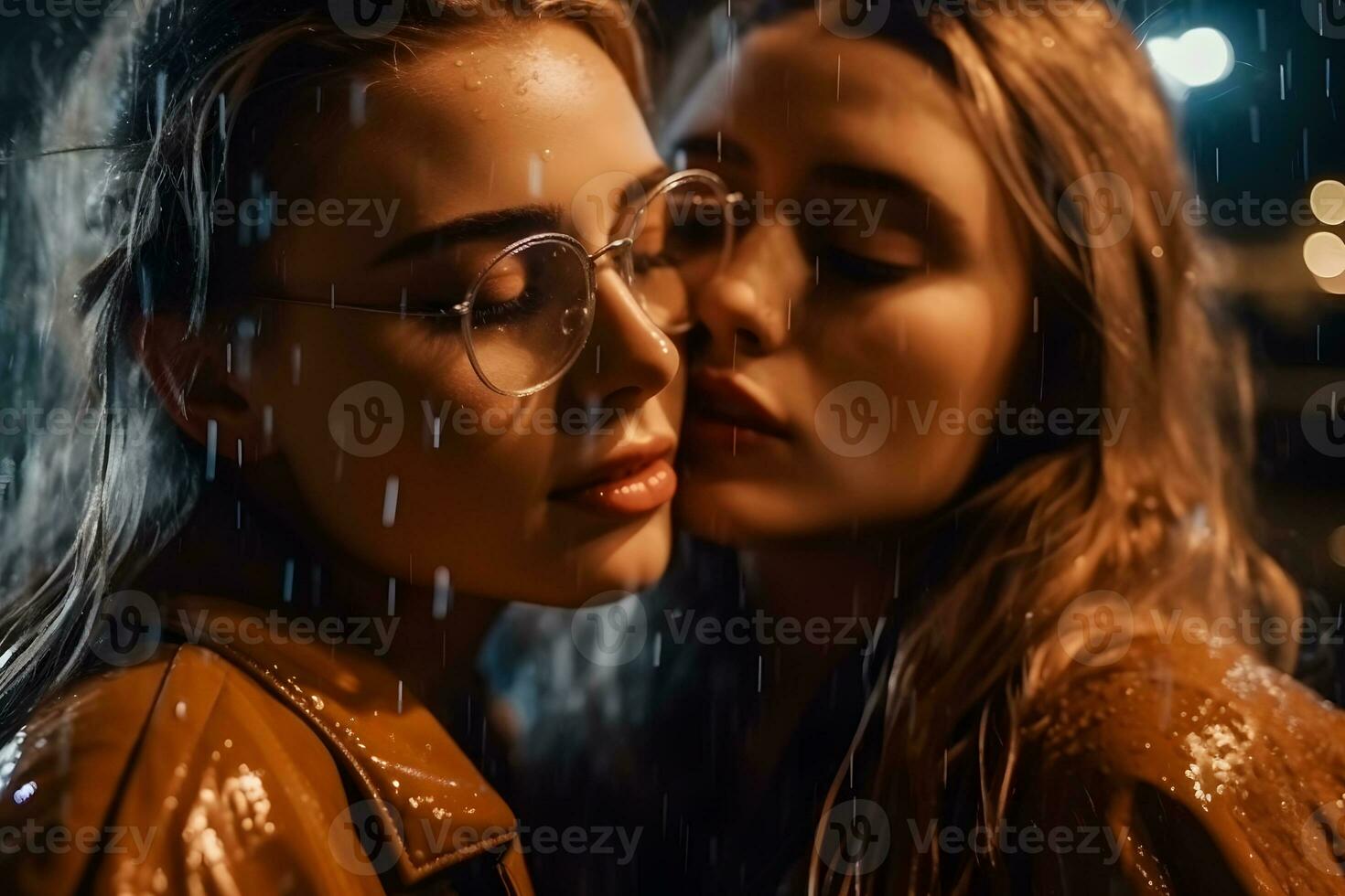 Romantic Young Adult Lesbian Female Couple Kiss Neural network AI generated 33854348 Stock Photo