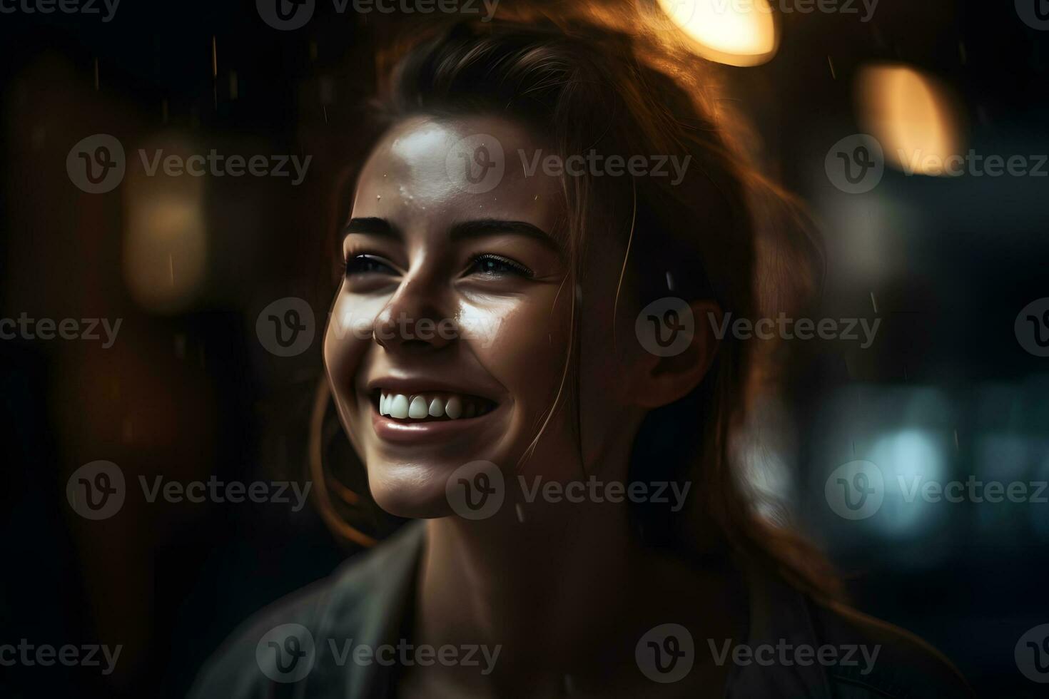 retrato de un contento niña con un sonrisa. neural red ai generado foto