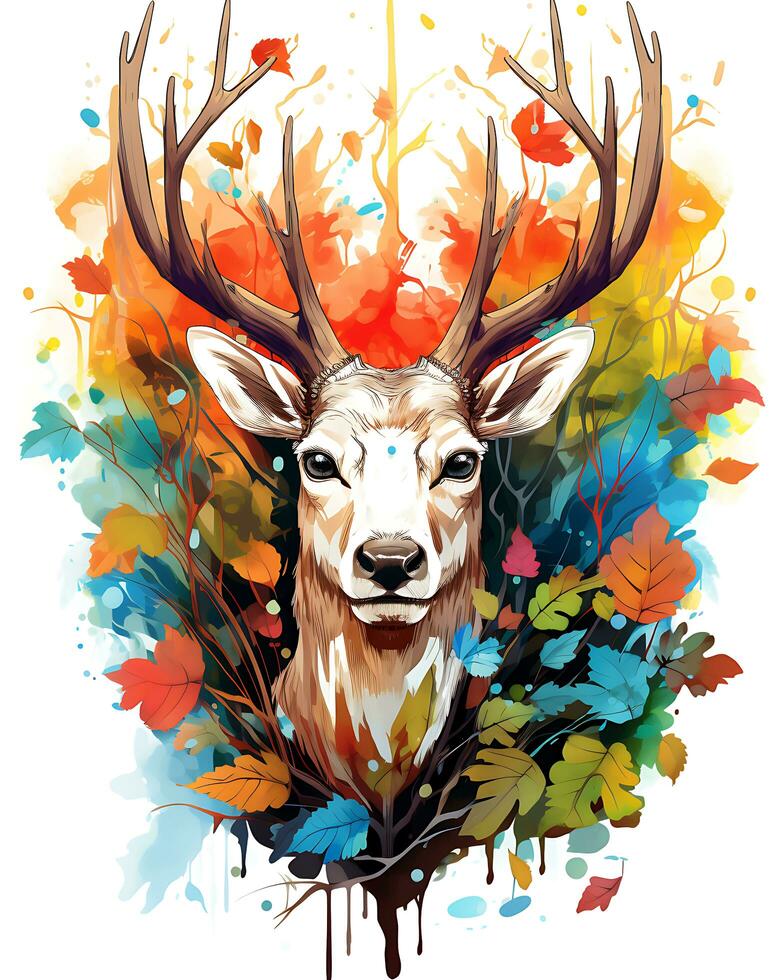 Animal illustration scene of a wild colorful deer hunting photo