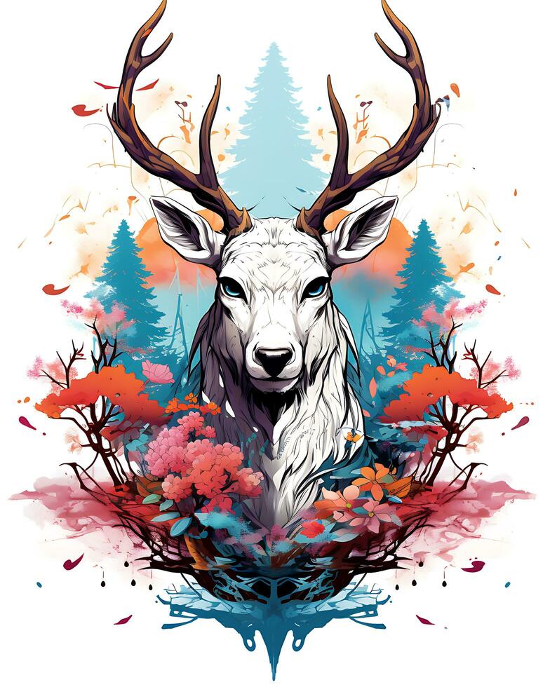 Animal illustration scene of a wild colorful deer hunting photo