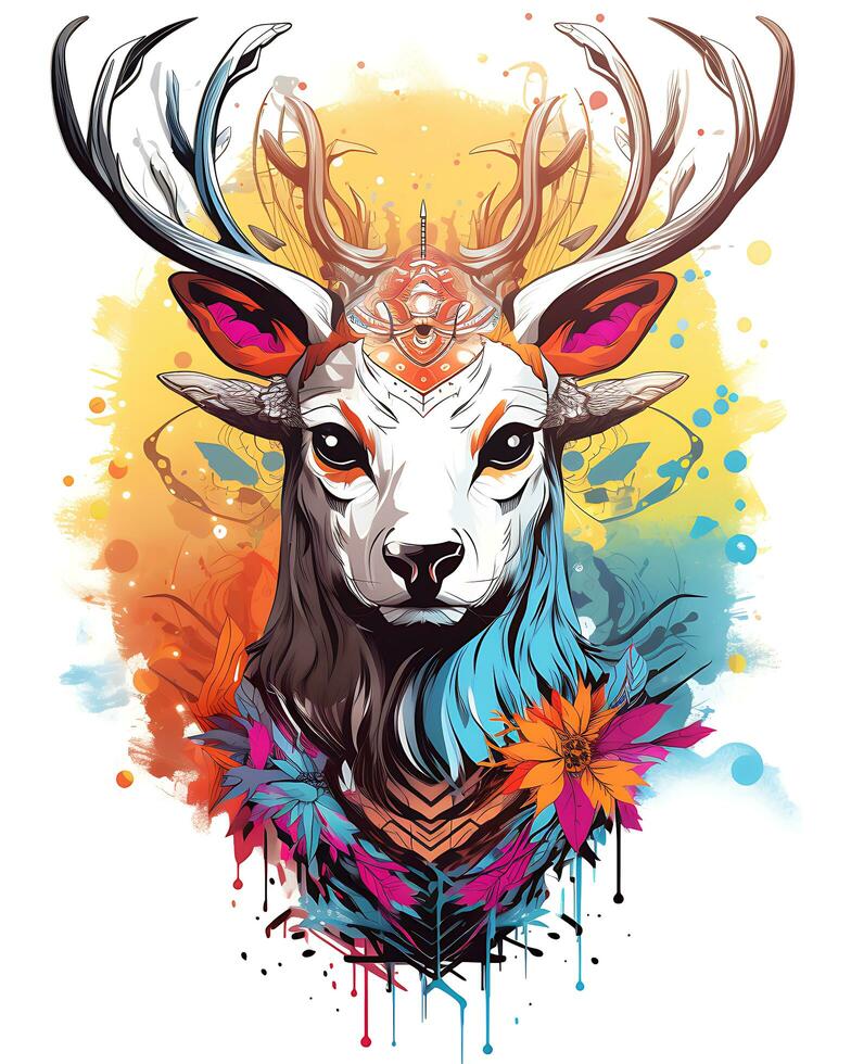 Animal illustration scene of a wild colorful deer hunting photo