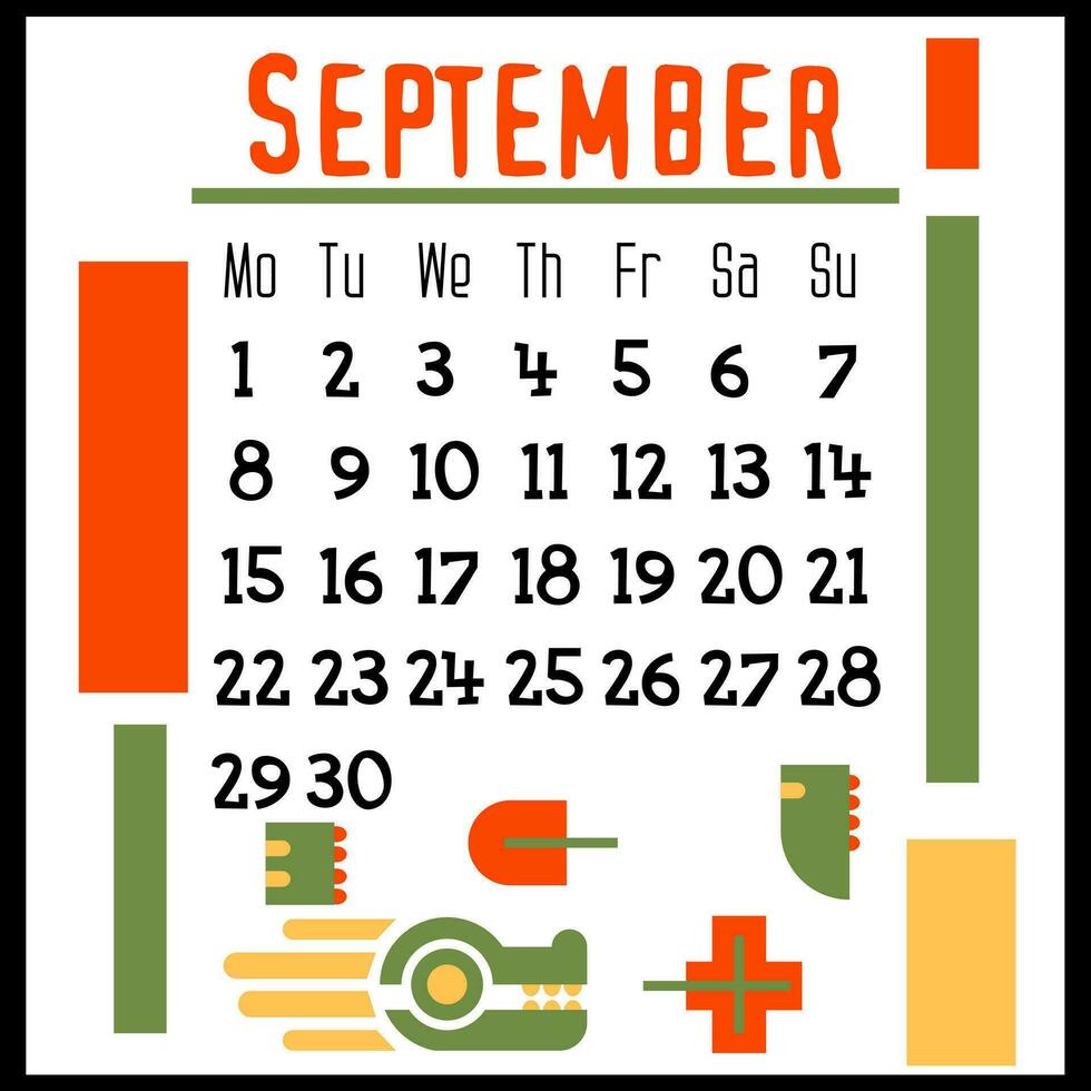 un cuadrado calendario página para septiembre 2024 con un verde geométrico continuar. aislado en un blanco antecedentes. el símbolo de el año de el continuar. un continuar con otoño hojas. vector ilustración. color