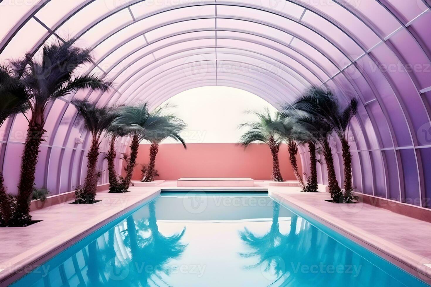 swimming pool retrowave neon aesthetic. Neural network AI generated photo