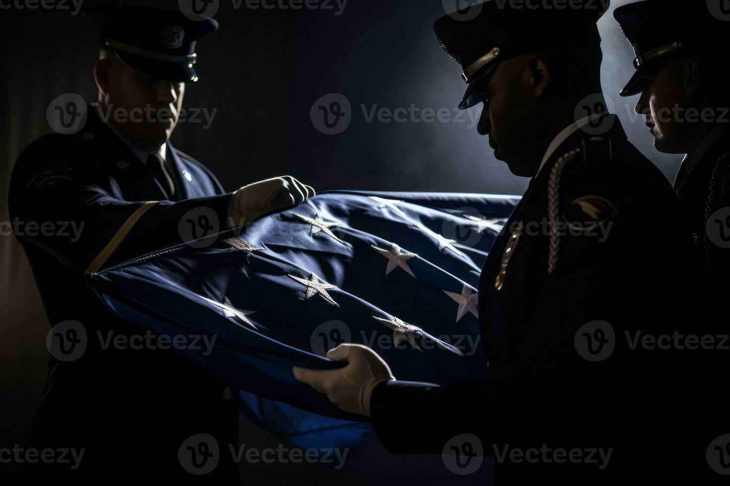 An honor guard performing a ceremonial flag-folding, symbolizing reverence and remembrance. Generative Ai photo