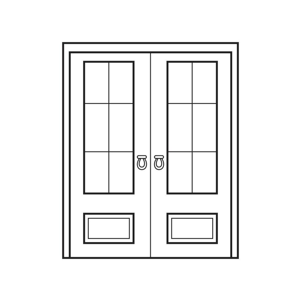 Hand drawn Kids drawing Vector illustration twelve tile double door Isolated on White Background