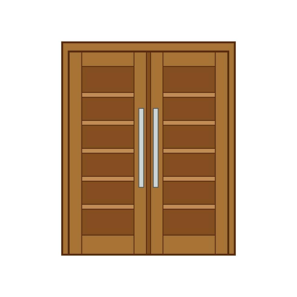 Kids drawing Vector illustration two panel stripped tile double door Isolated on White Background